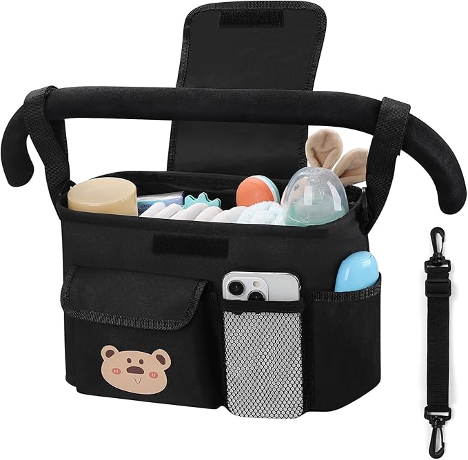 Accmor Universal Stroller Organizer with Cup Holder and Shoulder Strap, Stroller Bag Caddy Organizer Stroller Accessories for Uppababy, Baby Jogger, Nuna, Doona, Britax Strollers-BubblyBeeBaby