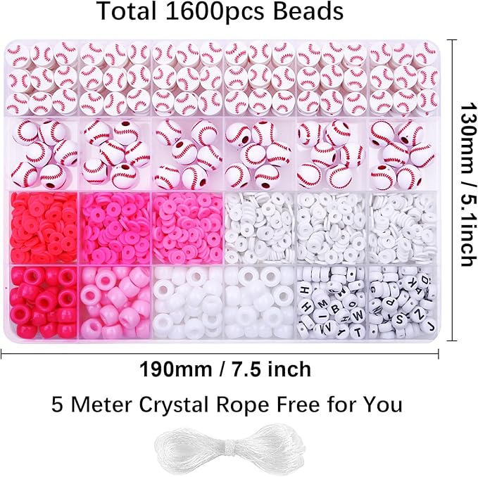 1600PCS Baseball Sports Ball Polymer Clay Beads Charms for Friendship Bracelets Making Kit Cute Fun Beads DIY Arts Crafts Birthday Gifts for Kids Girls Baseball Bead-BubblyBeeBaby