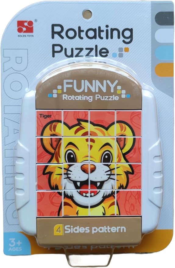 16-Piece Rotating Puzzles for Kids 4-6, Toddlers Puzzles 2-4, Road Trip, Airplane Activities Game, Travel Toys - Brain Teaser, Fine Motor Skills - Birthday Gifts Boys & Girls - Animals-BubblyBeeBaby