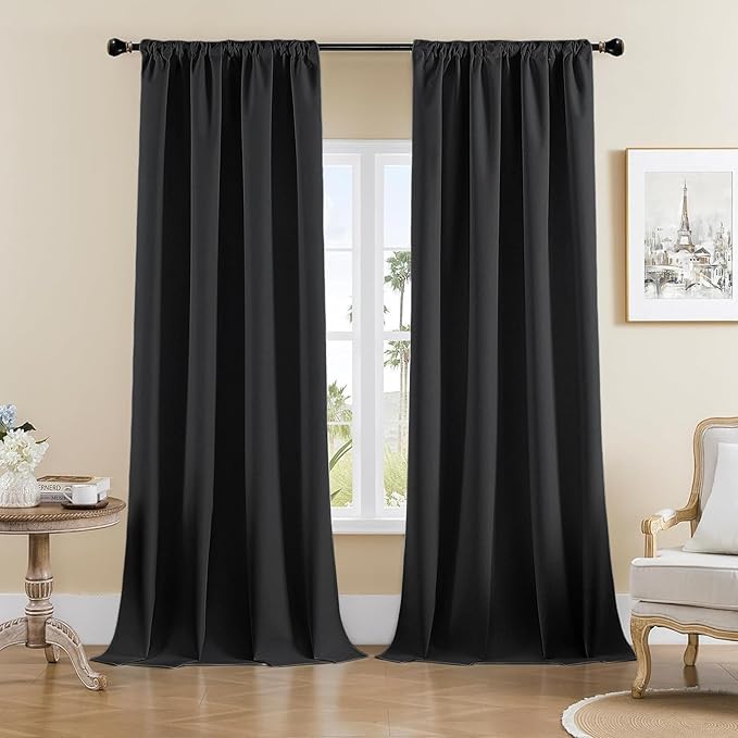 Joydeco Custom Blackout Curtains for Bedroom, Total Blackout Curtains Back Tab & Rod Pocket, Solid Thermal Insulated Window Drapes Luxury Decor for Living Room 1 Panel (Custom Size, Black)-BubblyBeeBaby