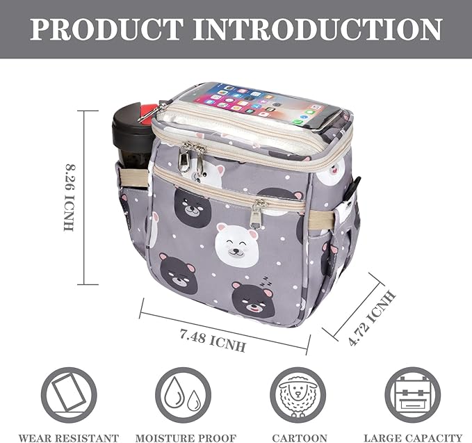 Baby Stroller Organizer Bag，Small Diaper Bag - Universal Stroller Organizer With Insulated Cup Holder,Pocket With Baby Wipes Dispenser，Adjustable Shoulder Strap (Light Gray)-BubblyBeeBaby