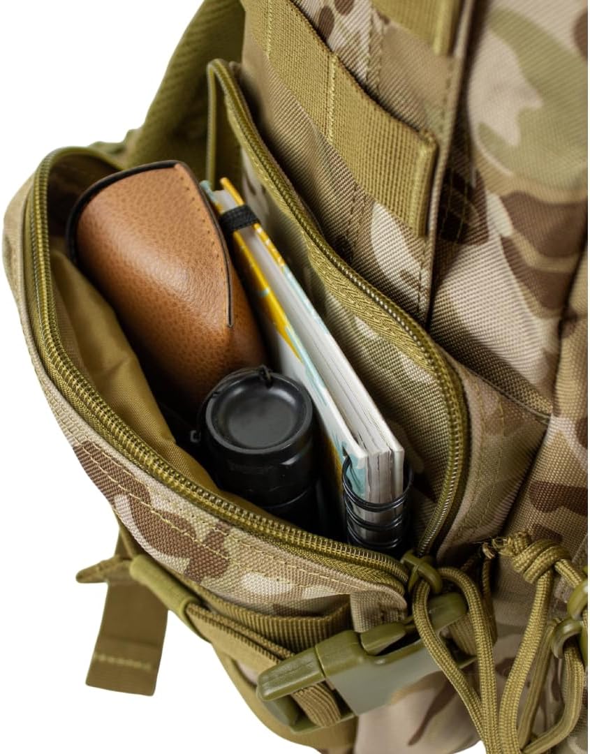 25 L Tactical Backpack: durable military-style backpack with MOLLE system for everyday use, travel, gym, hiking, fishing, camping, and outdoor sports. (MULTICAM CAMO 25L)