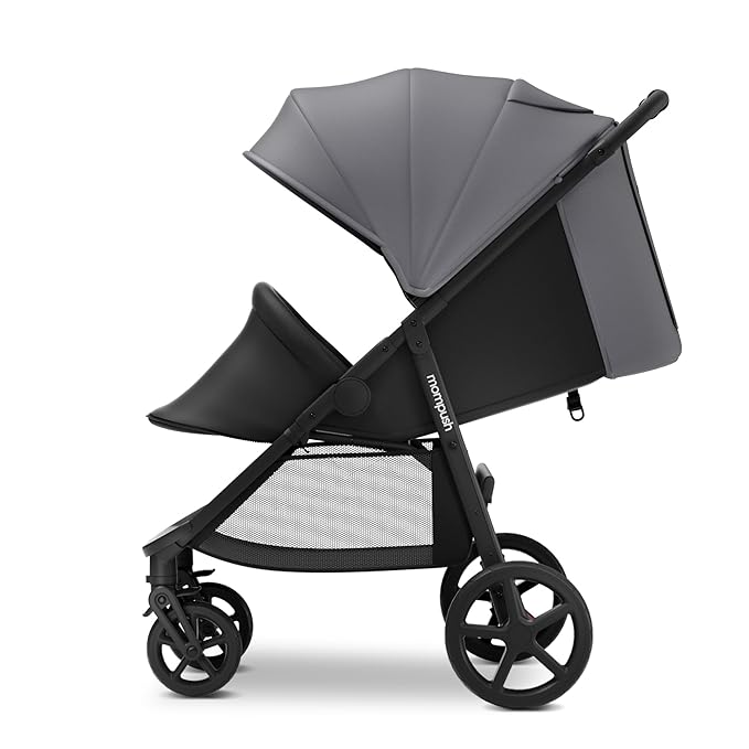 Mompush Nova Baby Stroller for Toddler, Infant & Newborn | Spacious Seat & Lie-Flat Mode | Compact One-Hand Fold, UPF 50+ Canopy & All-Wheel Suspension | Includes Rain Cover & Cup Holder, Grey-BubblyBeeBaby