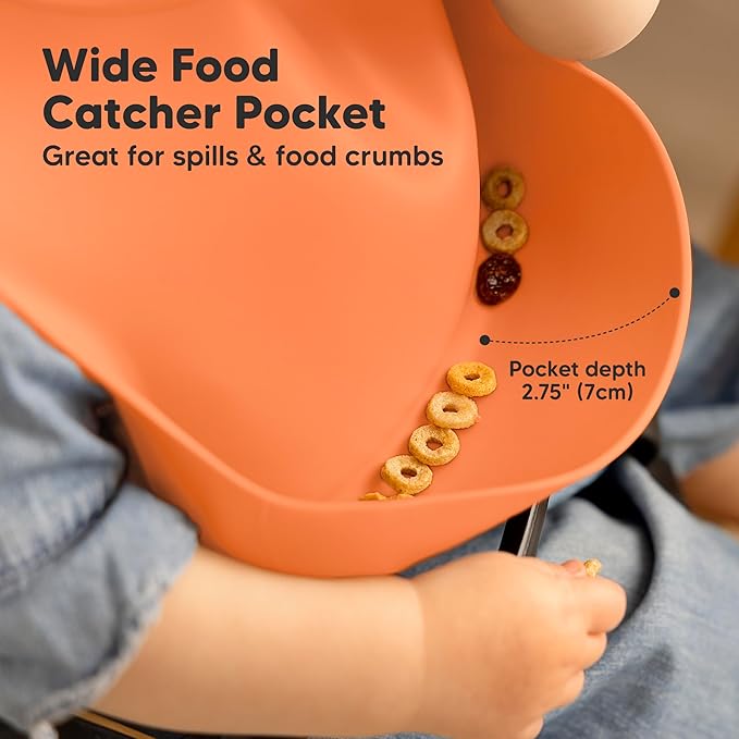 KeaBabies 2-Pack Silicone Baby Bibs for Eating - Sturdy Food-Grade Silicone Bibs for Babies Girl, Boy, Large Food Catcher, Clean & Put On Easily, Waterproof Toddler Feeding Essentials (Amaze)-BubblyBeeBaby