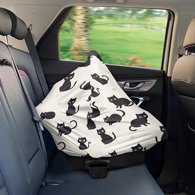 Binienty Cozy Car Seat Covers for Baby Boys Girls,Cartoon Cat Stretchy Infants Carseat Canopies Breathable Soft Infants Stroller Cover Baby Shower Gifts-BubblyBeeBaby