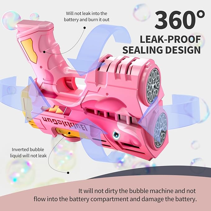 Jasny 2 Pack Rechargeable Dino Bubble Guns for Kids, LED Light Up Bubbles Machine Blower with 2 Bottles Refill Solution for Toddlers, Summer Wedding Toys Gift-BubblyBeeBaby