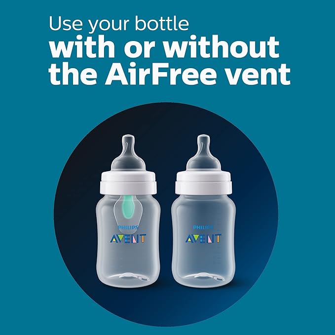 Philips Avent Anti-Colic Baby Bottle with AirFree Vent, 9oz, with Flow 2 Nipples, 1m+, 4pk, Pink, SCY703/14-BubblyBeeBaby