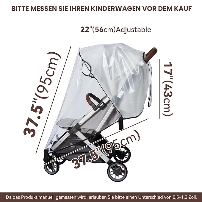 Bemece Stroller Rain Cover, Universal Stroller - Waterproof Windproof Travel Weather Shield Thick & Durable Protect from Dust and Snow with Breathable Ventilation Mesh Clear Visibility-BubblyBeeBaby