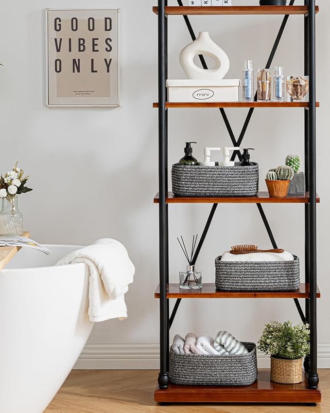 KALLAX Small Woven Basket, 12 x 8 x 4.5 Inches, Storage Basket for Organizing, Cute Small Rope Shelf Closet Cube Storage Bins Baskets for Shelves, Dog Toy Gift Baskets Empty, 3 Pack Mixed Black-BubblyBeeBaby