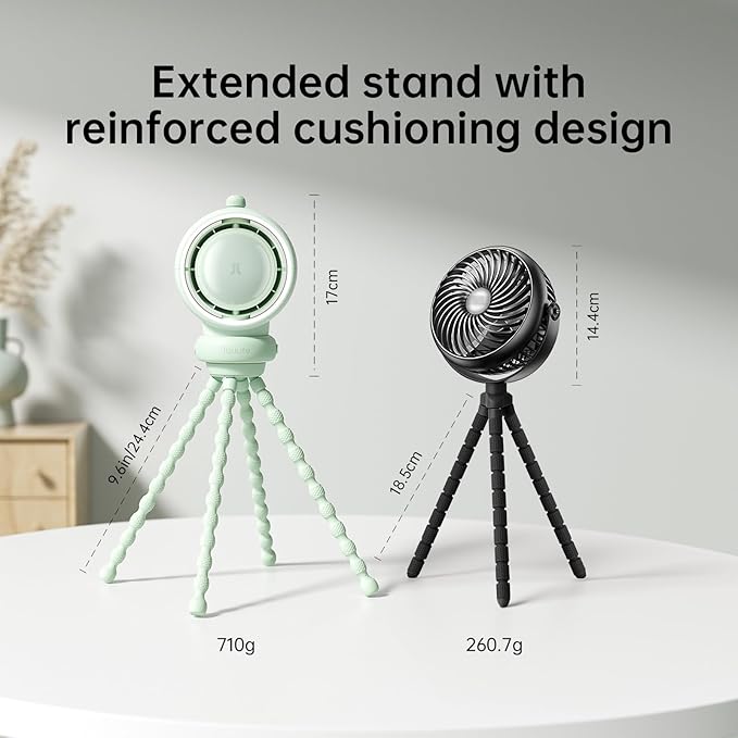 JISULIFE Stroller Fan Baby Large, Safe Bladeless for Crib, Desk, Portable Battery Rechargeable Cooling Fan with Air Turbo Tech, LED Display, Night Light, Food-Grade Gift for Mom/Dad/Friend - Green-BubblyBeeBaby