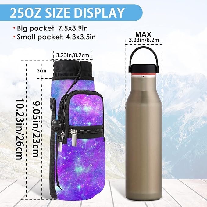 25/32/40/64oz Water Bottle Bag Holder Carrier-Insulated Crossbody Sling Case Sleeve with Strap & Pockets for Men Women Gym Cycling Travel Walking Hiking Camping-BubblyBeeBaby