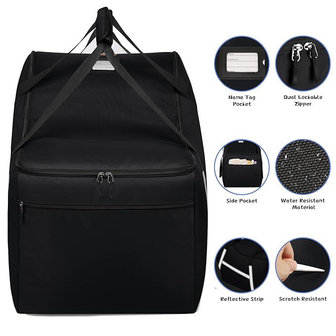 Infant Car Seat Travel Bag for Airplane Compatible with All Nuna Pipa Car Seat and Base,Chicco KeyFit 30 and Base, Padded Car Seat Bags for Air Travel,Car Seat Gate Check Bag with Side Pocket, Black-BubblyBeeBaby