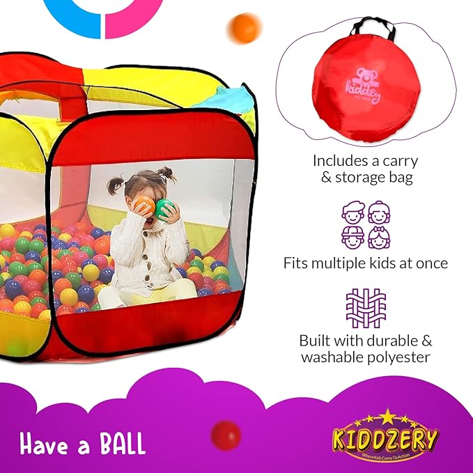 Kids Ball Pit Pop Up Large Tent for Toddlers - Indoor & Outdoor Gift Toys for Infants Girls & Boys, Baby Playpen with Zippered Storage Bag, 50 BallPit Balls Included-BubblyBeeBaby