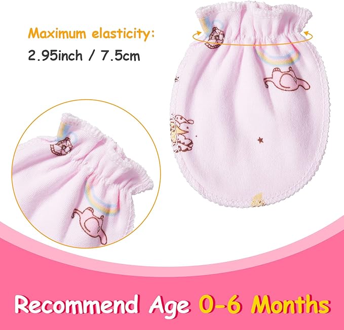 Geyoga 24 Pairs Newborn Baby Mittens Cute No Scratch Mittens Soft Elastic Infant Girl Gloves for 0-6 Months-BubblyBeeBaby