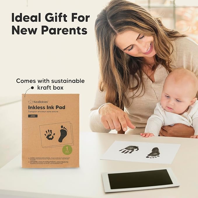 1-Pack Inkless Baby Hand and Footprint Kit - Mess Free Ink Pad for Newborn Keepsake, Dog Nose & Paw Print Kit, Clean Touch Ink Pad for Baby Hand & Footprints, Ideal New Mom Gifts (Jumbo)-BubblyBeeBaby