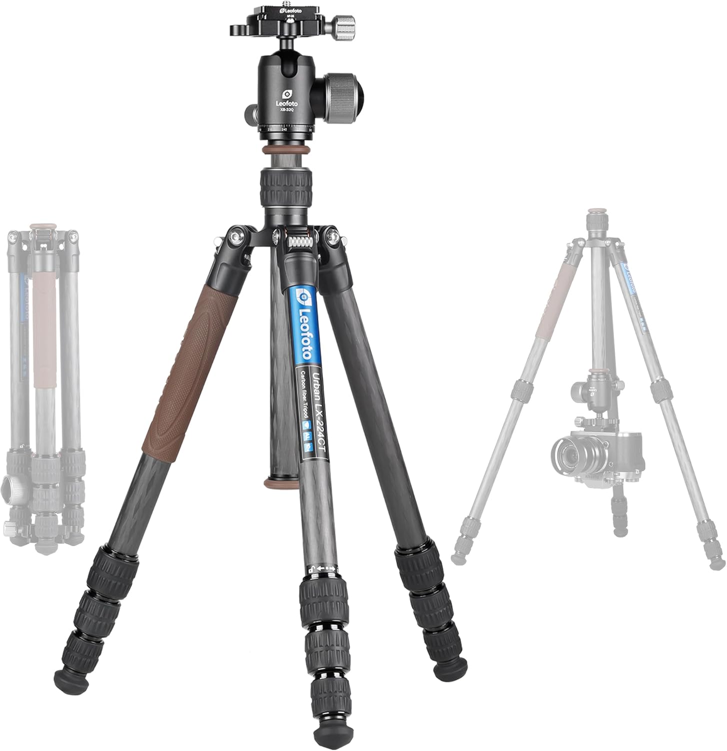 Carbon Fiber Lightweight Travel Tripod with 360° Ball Head, Removable Center Column, Folded Height 37cm, Weight 1.12kg, Maximum Load 8KG（LX-224CT+XB-32Q）