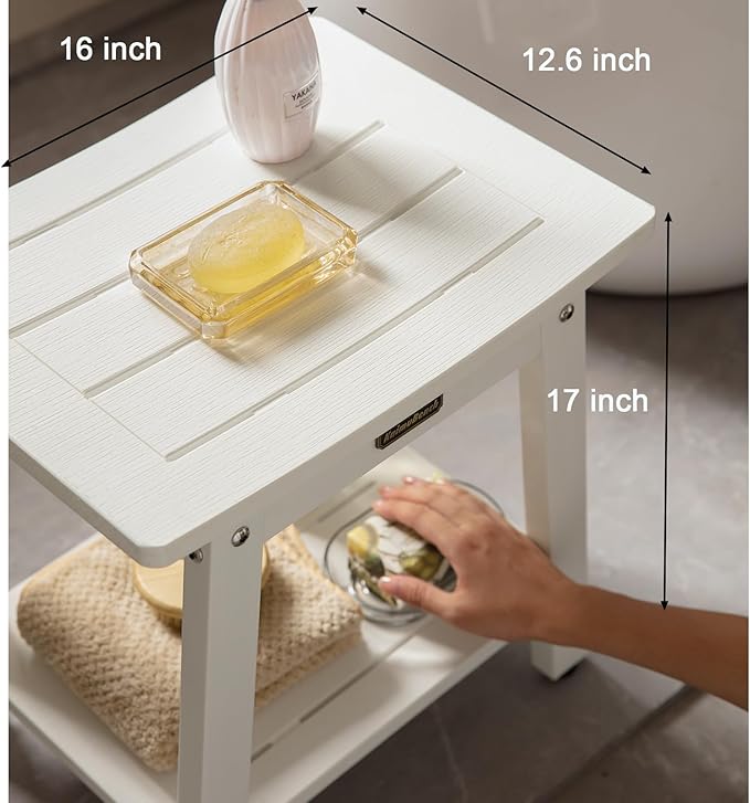 HDPS Shower Bench, White Plastic Shower Stool Seat for Shaving Legs, Spa Bath Seat, Heavy Duty Waterproof, Non-Slip, No Maintenance-BubblyBeeBaby