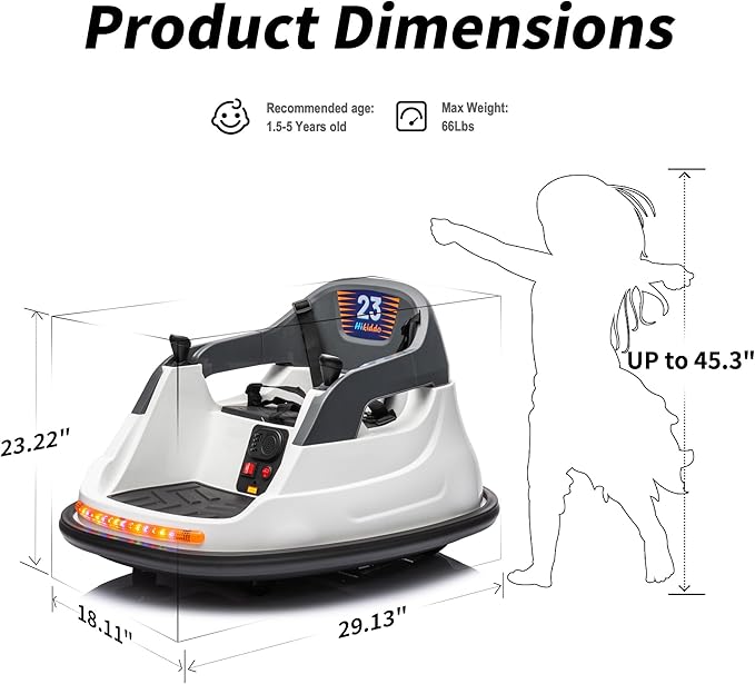 12V Kids Bumper Car, Electric Baby Bumper Car for Toddlers with Remote Control, 3 Speeds - White-BubblyBeeBaby