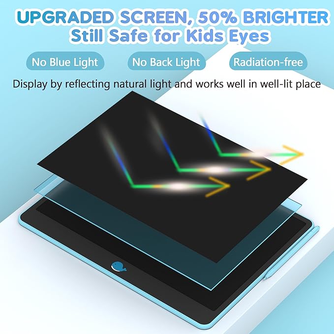 Hockvill LCD Writing Tablet for Kids 16 Inch, Toys for Girls Boys Drawing Pad for 3 4 5 6 7 8 Year Old Kid, Toddler Magnetic Doodle Board Travel Essentials Christmas Birthday for Children (Blue)-BubblyBeeBaby