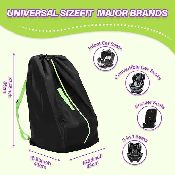 Car Seat Travel Bag for Airplane: Carseat Bags for Air Travel, Waterproof Durable Carrier Cover for Infant & Toddler Car Seats,Portable Carseat Cover with Shoulder Straps and 2 Luggage Tags-BubblyBeeBaby