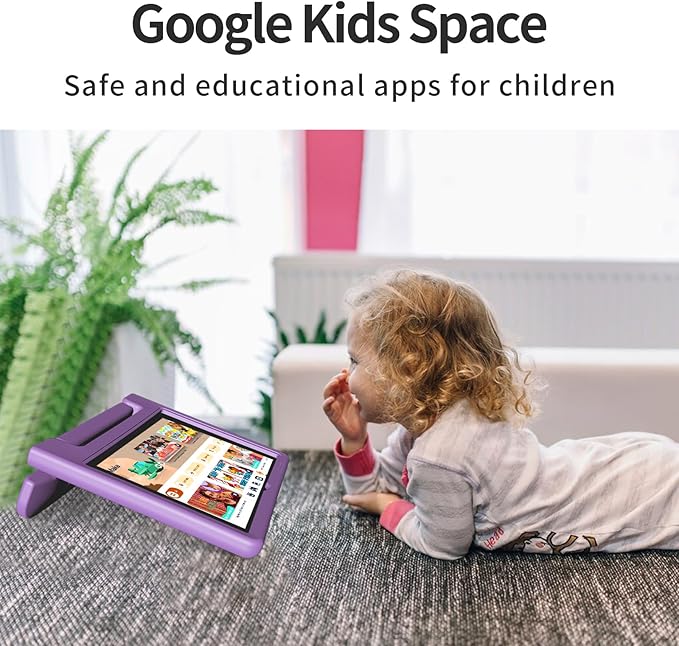 JREN Tablet for Kids｜10 Inch Kids Tablet Android 14｜Octa-core｜64GB｜WiFi ｜Bluetooth｜Parental Control｜Children Content｜Children Toddler Purple-BubblyBeeBaby