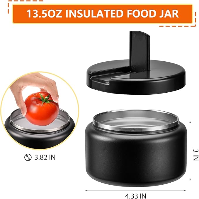 13.5oz Kids Jar for Hot Food, Insulated Vacuum Food Jar with Buckle Lid, Stainless Steel Wide Mouth Leak Proof Insulated Lunch Container for School Picnic Travel, Black-BubblyBeeBaby