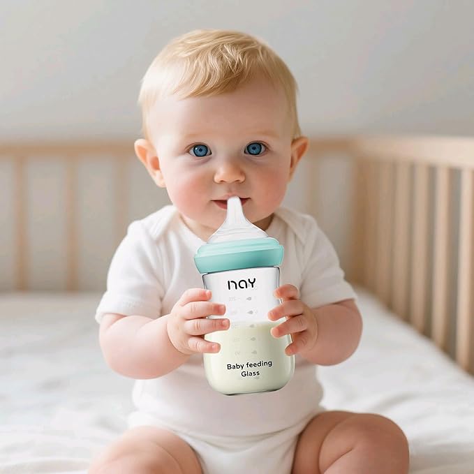 Natural Glass Baby Bottle for Breastfeeding Babies, 8oz Anti-Colic Baby Bottle with Natural Response Nipple(M), Clear, Wide Neck, 2 Pack, 3 Months+-BubblyBeeBaby