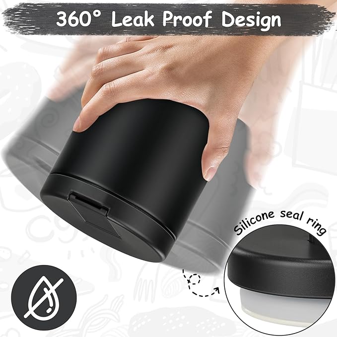 19oz Insulated Vacuum Food Jar with Buckle Lid Wide Mouth Soup Thermo for Hot Food Kids Leakproof Stainless Steel Lunch Container- Black-1Pack-BubblyBeeBaby