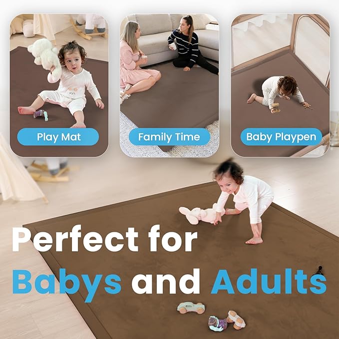 1.3" Thick Foam Baby Play Mat Extra Large 79x158, Basic Padded Plush Tummy Time Crawling Mat, Non-Slip Support Area Rug for Playroom Nursey Living Room (Chocolate Brown)-BubblyBeeBaby