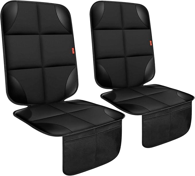 Car Seat Protector 2 Pack Car Seat Cushion Mat Thickest Padding,Waterproof 600D Fabric Car Seat Covers for Non-Slip Backing Mesh Pockets for Baby and Pet (Black, 2 Pack)-BubblyBeeBaby