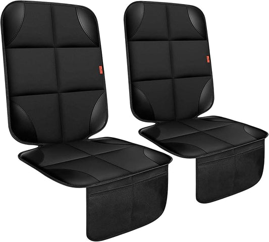 Car Seat Protector 2 Pack Car Seat Cushion Mat Thickest Padding,Waterproof 600D Fabric Car Seat Covers for Non-Slip Backing Mesh Pockets for Baby and Pet (Black, 2 Pack)-BubblyBeeBaby