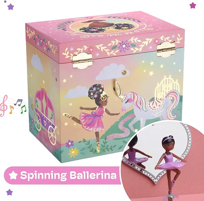 Jewelkeeper Jewelry Box for Girls - 2-Drawer Music Box with Little Queen Ballerina Dancing to Swan Lake, Cute Pink Design, Keepsake Storage for Treasured Accessories - 6.75 x 5.25 x 6 inches-BubblyBeeBaby