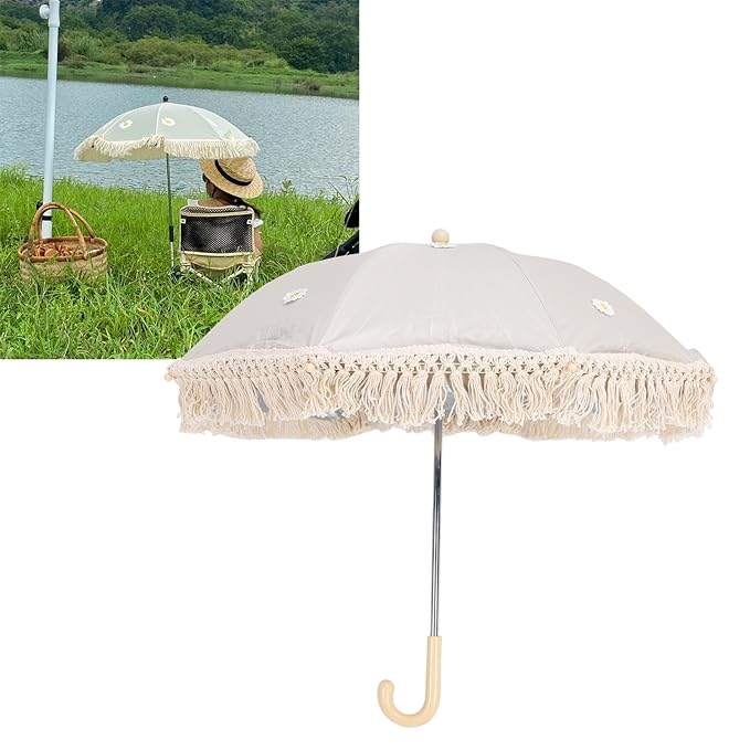 Baby Outdoor Parasols, Baby Stroller Parasol Umbrella with Adjustable Clamp, Toddler Parasol for Trolley Wheelchair Beach Chair, Outdoor Activities (Beige with-BubblyBeeBaby