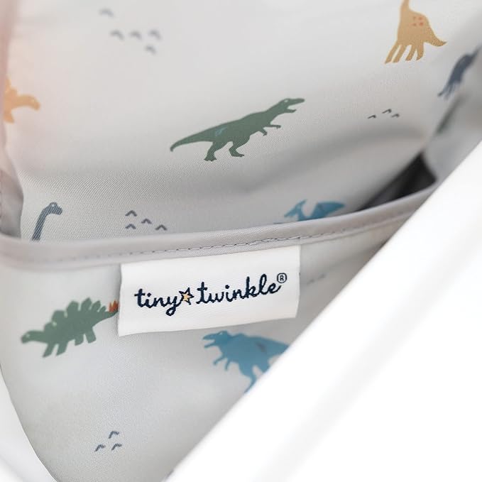 Tiny Twinkle Mess Proof Baby Bib - Waterproof & Lightweight Baby-Led Weaning Apron | 100% Recycled Polyester, Easy Clean & Machine Washable (Dinosaur, Small 6-24 Months)-BubblyBeeBaby