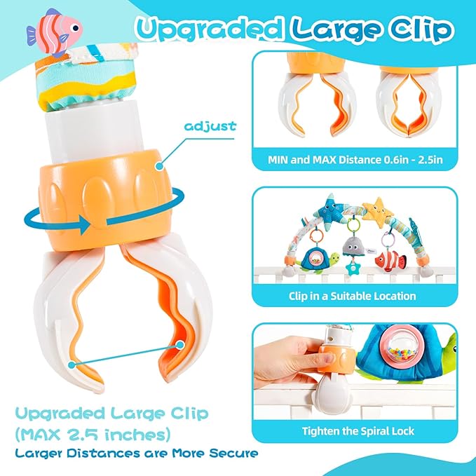 Jollybaby Musical Bassinet Stroller Crib Mobile Toy for Baby 0-6-12 Months, Infant Clip On Arch Hanging Toy with Music, Montessori Sensory Nursery Mobiles Attachment Toy for Newborn Gift - Starfish-BubblyBeeBaby