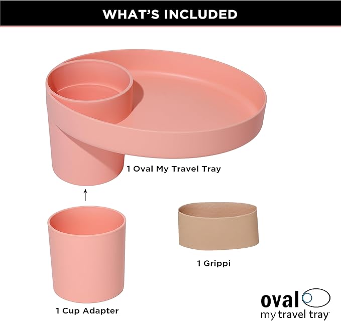 Travel Tray Oval USA Made Extend Your Current Cup Holder to Hold Your Cup Plus A Tray for Snacks, Toys and Accessories. Use in a Car Seat, Booster, Stroller, Golf Cart, Outdoor Chair, (Peach)-BubblyBeeBaby