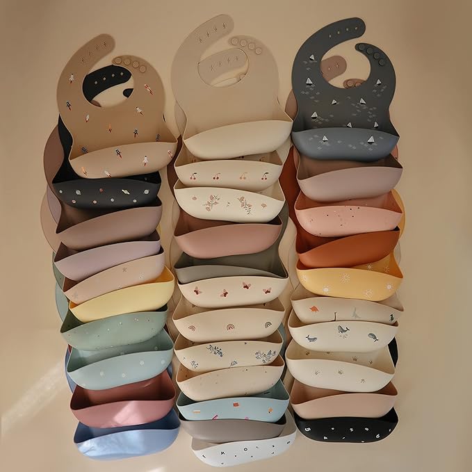 mushie Silicone Baby Bib | Adjustable Fit Waterproof Bibs (Cherries)-BubblyBeeBaby