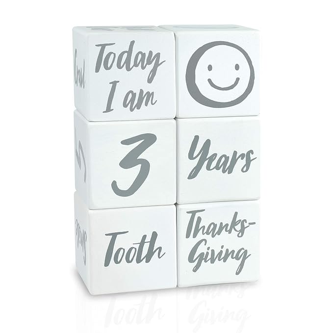 I'm Solid Wood Weekly Monthly Yearly Baby Milestone Age Blocks, Gender Neutral, Newborn Gifts & Keepsakes for Picture Props (6 Pcs/White)-BubblyBeeBaby
