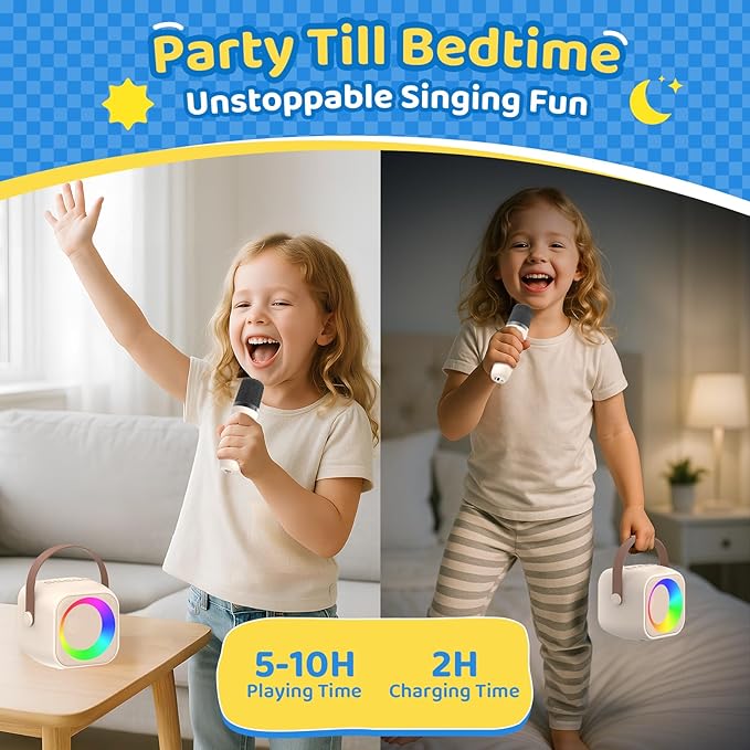 Karaoke Machine for Kids, Toys for 3-12 Years Old Girls Gifts, Kids Karaoke Microphone Machine Toy, Best Fun Christmas Birthday Gifts for 5 6 7 8 9 10 11 Years Teens Girl Boys Beige 2 Mic-BubblyBeeBaby