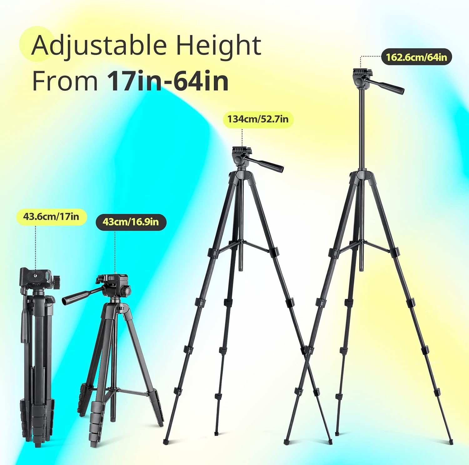 Sensyne 64" Camera Tripod Stand, Versatile Phone & iPad Tripod with Wireless Remote and 2-in-1 Phone Holder for Selfie/Video Recording/Photo/Live Stream/Vlog