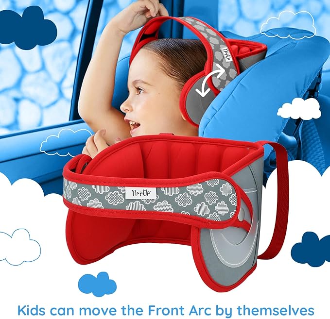 NAPUP Adjustable Carseat Head Support for Sleeping Kids & Toddlers - Safe, Comfortable & Breathable (Red)-BubblyBeeBaby