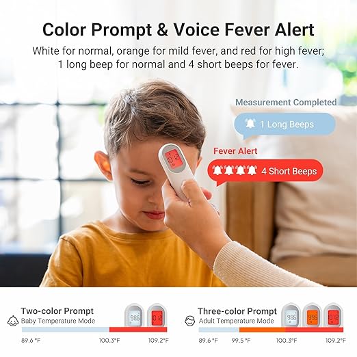 iHealth Infrared Digital Thermometer for Adults and Kids, Baby Thermometer with 3-in-1 Mode & 3-Color Prompt, Fever Alarm & Silent Mode, Forehead & Object Detection, 40 Memory Storages, PT9L, White-BubblyBeeBaby
