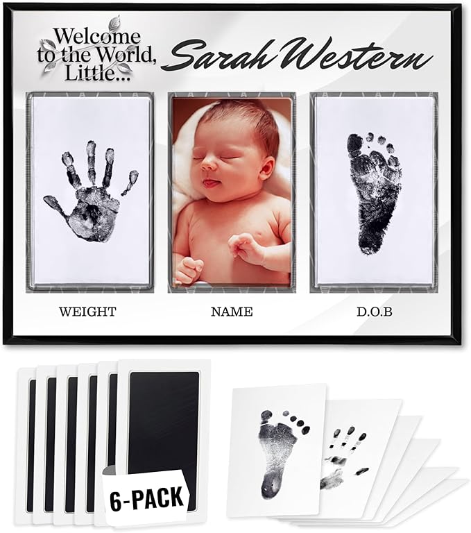 Inkless Hand and Footprint Kit, Baby Keepsake Plaque & Baby Shower Gifts - Ideal as Mom To Be Gift, Nursery Picture Frames, Clean Touch Hand and Footprint Kit (Style 1 - Design 4)-BubblyBeeBaby