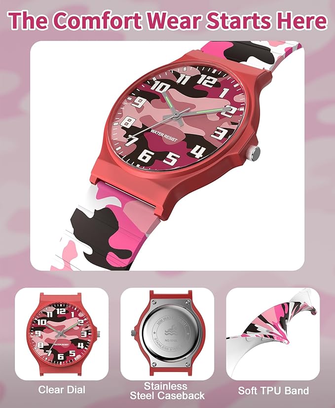 Kids Analog Watch Boys Girls, 30M Waterproof, Sports Watch for Boys, Easy to Read Children's Thin Dial Wrist Watches with Soft Band, for Ages 5-15 Kids Great Birthday Gifts Christmas Day-BubblyBeeBaby