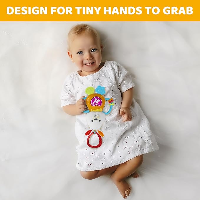KiddoLab Bunny Teething & Rattle Musical Toy for Infants and Babies - Light-up, Sensory Chew & Interactive Toy for Infants - Baby Basket Stuffer for 3 Months and Up-BubblyBeeBaby