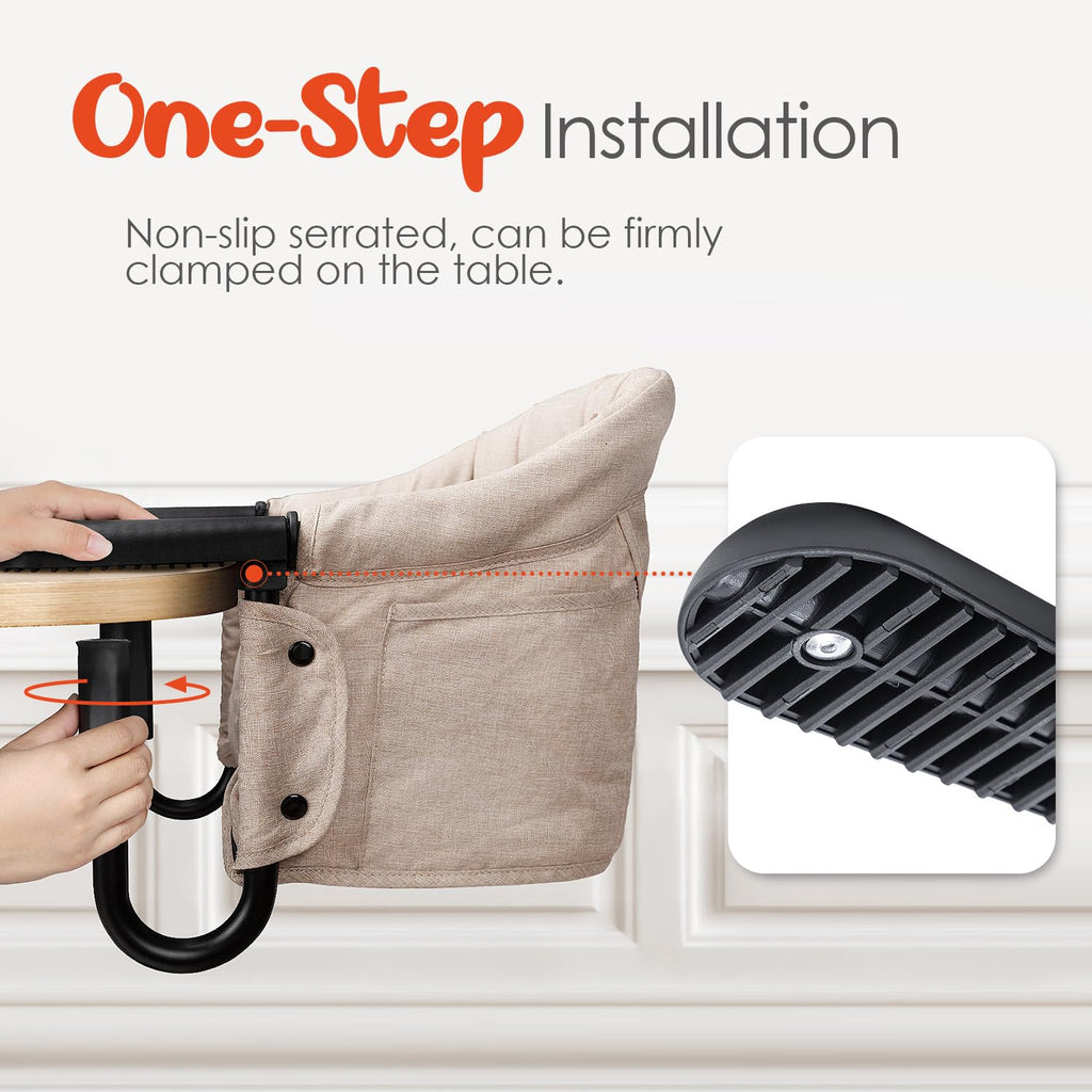 Hook On High Chair - Portable & Foldable for Babies 6-36 Months, Family & Travel Use with Carry Bag(Khaki)