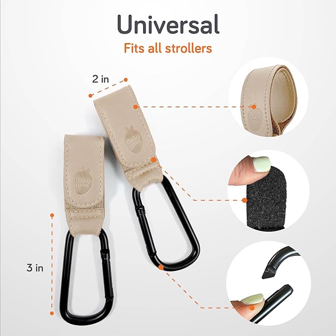 Baby Uma Stroller Hooks for Bags (2 Pack) - Leather-Style Stroller Clips and Hooks, Non-Slip Stroller Accessories, Carry 11 lbs Per Stroller Hook, Universal Baby Essentials & Stroller Accessories-BubblyBeeBaby