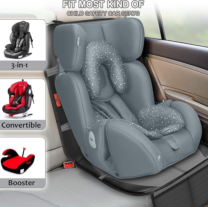 Car Seat Protector,2 Pack Automotive Seat Protectors Baby Carseat Pad Waterproof & Durable 600D Fabric for Child Baby Car Seat Mat Vehicle Pet Cover 2 Storage Pockets (2 Pack Gray)-BubblyBeeBaby