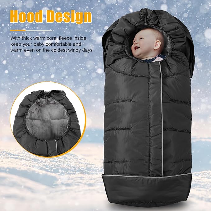 Yoofoss Winter Stroller Cover - Universal Toddler Footmuff, Water Resistant Coral Baby Stroller Bunting Sleeping Bag-BubblyBeeBaby