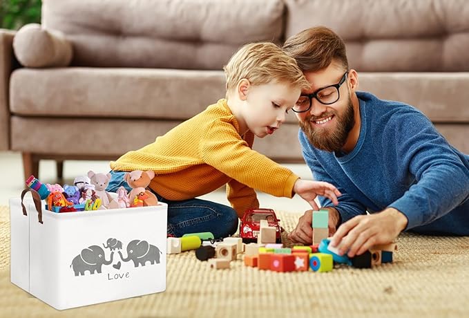 HIYAGON Baby Basket - Cute Elephant Toy Storage Bin Organizer Box Gift Basket for Boys and Girls (Love Elephants)-BubblyBeeBaby